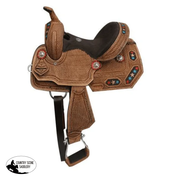 12" Double T Youth/Pony embroidered star barrel saddle