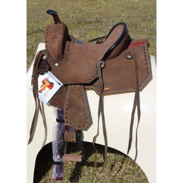 13" Double T  Youth/Pony Chocolate Roughout Barrel Saddle