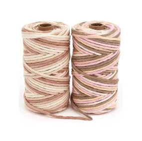 4mm Macrame Cord - Single Twist - Multicolor - Natural Browne and Pink - 100% Soft Cotton - Special Gift - DIY Macrame Projects - 85m/roll