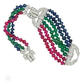 Art Deco multi-gem bead and diamond bracelet