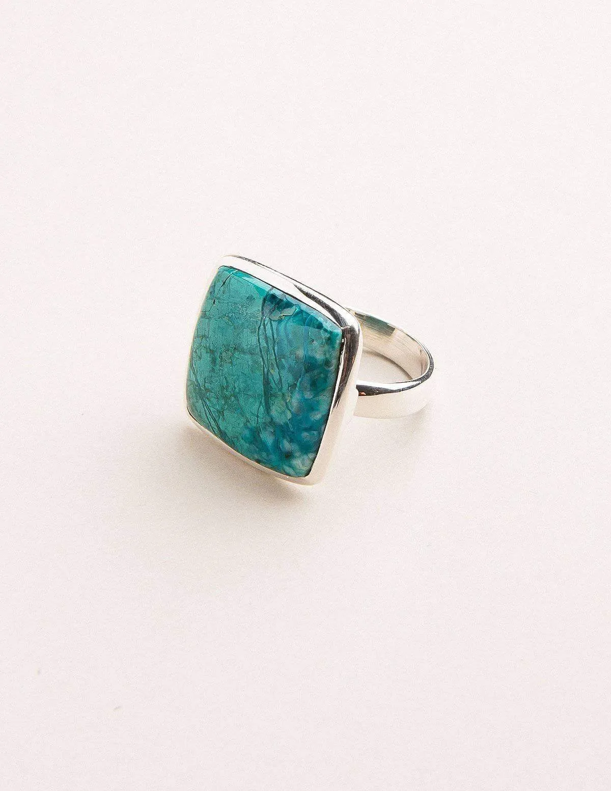 Azurite Malachite Square Cut Ring - Adjustable