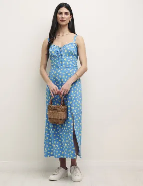 Blue Sicilian Lemon Print Lucia Midi Dress