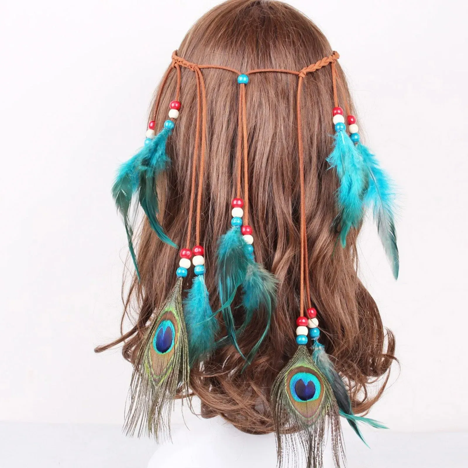 Boho Peacock Feather Adjustable Headdress - Women's Novelty Hair Band