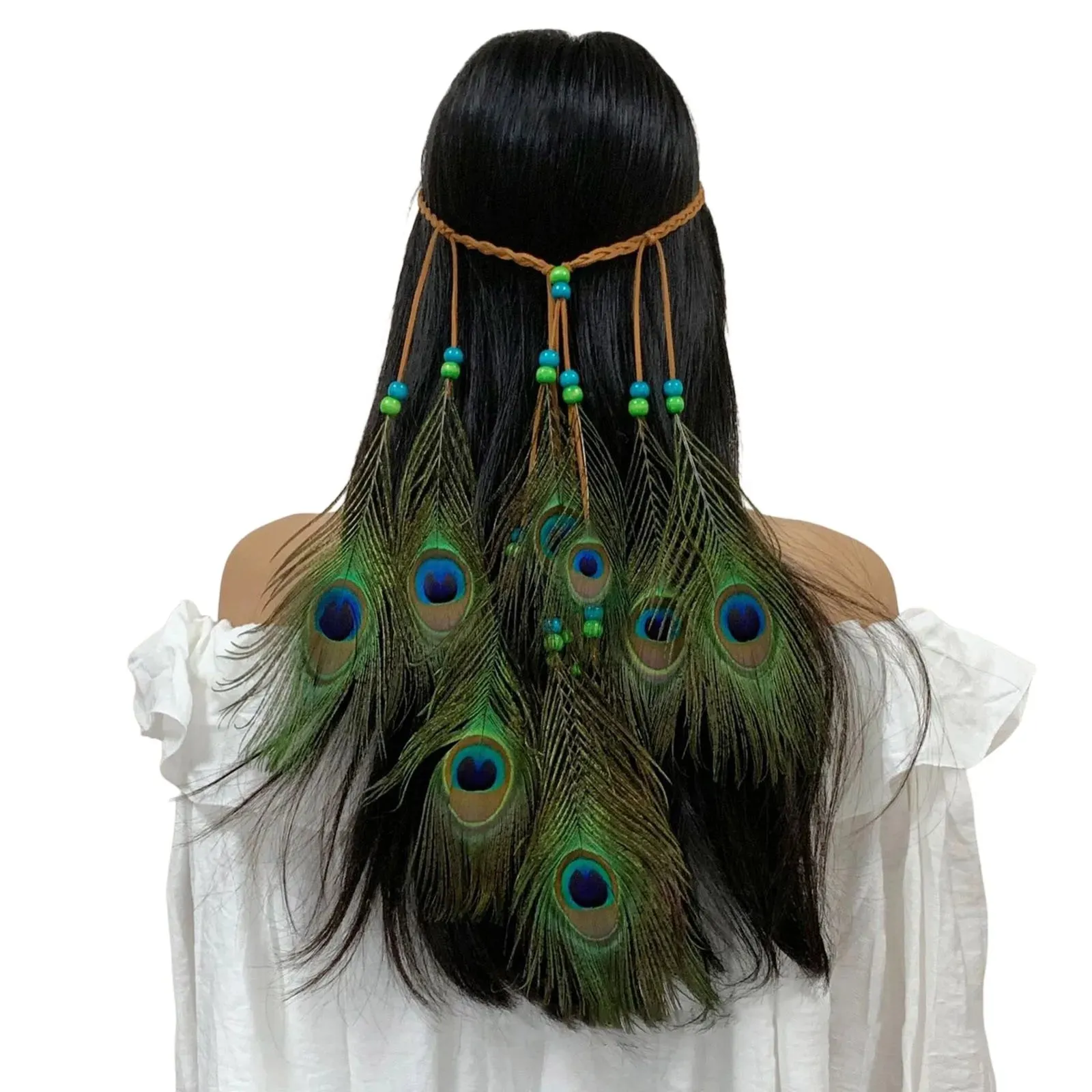 Boho Peacock Feather Adjustable Headdress - Women's Novelty Hair Band