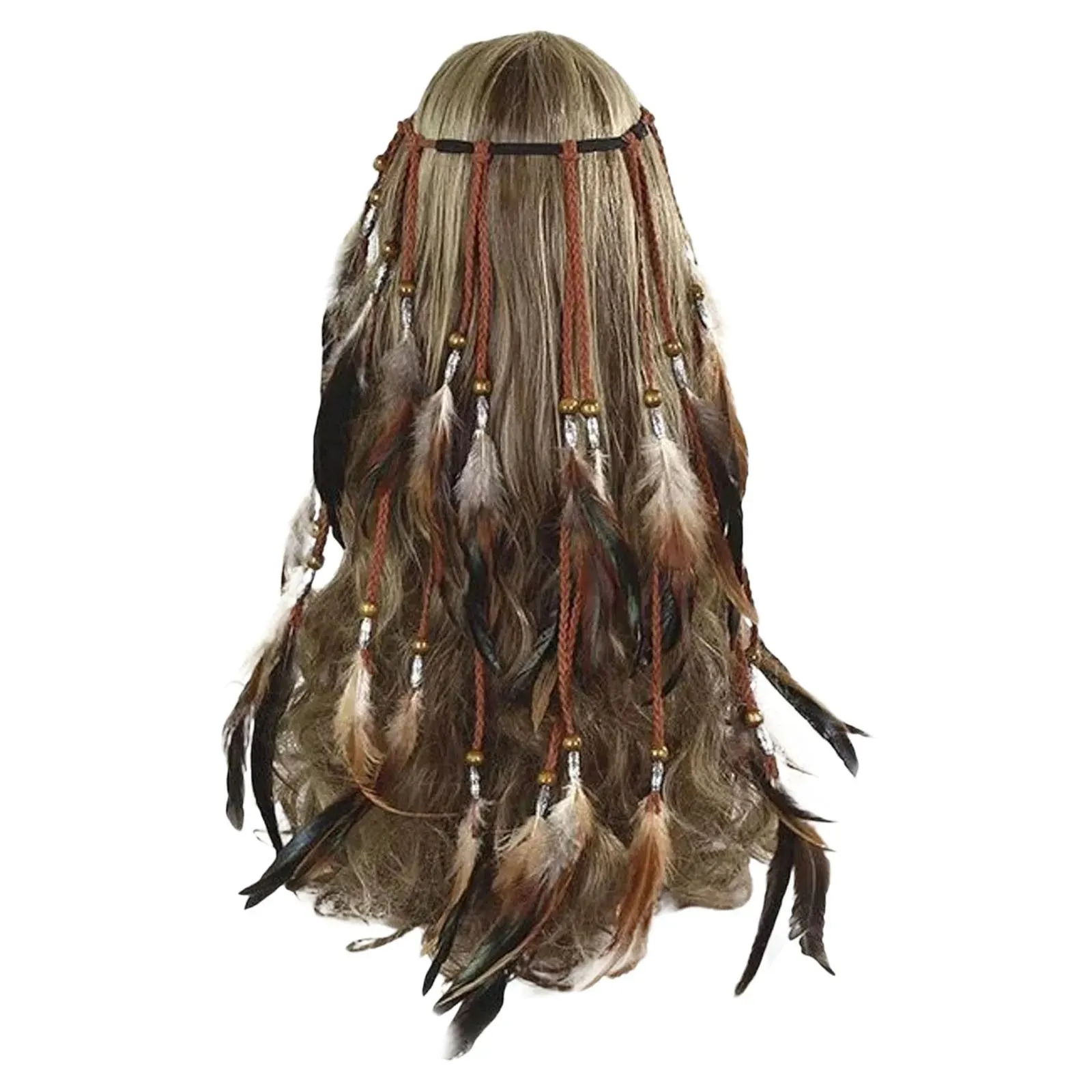 Boho Peacock Feather Adjustable Headdress - Women's Novelty Hair Band