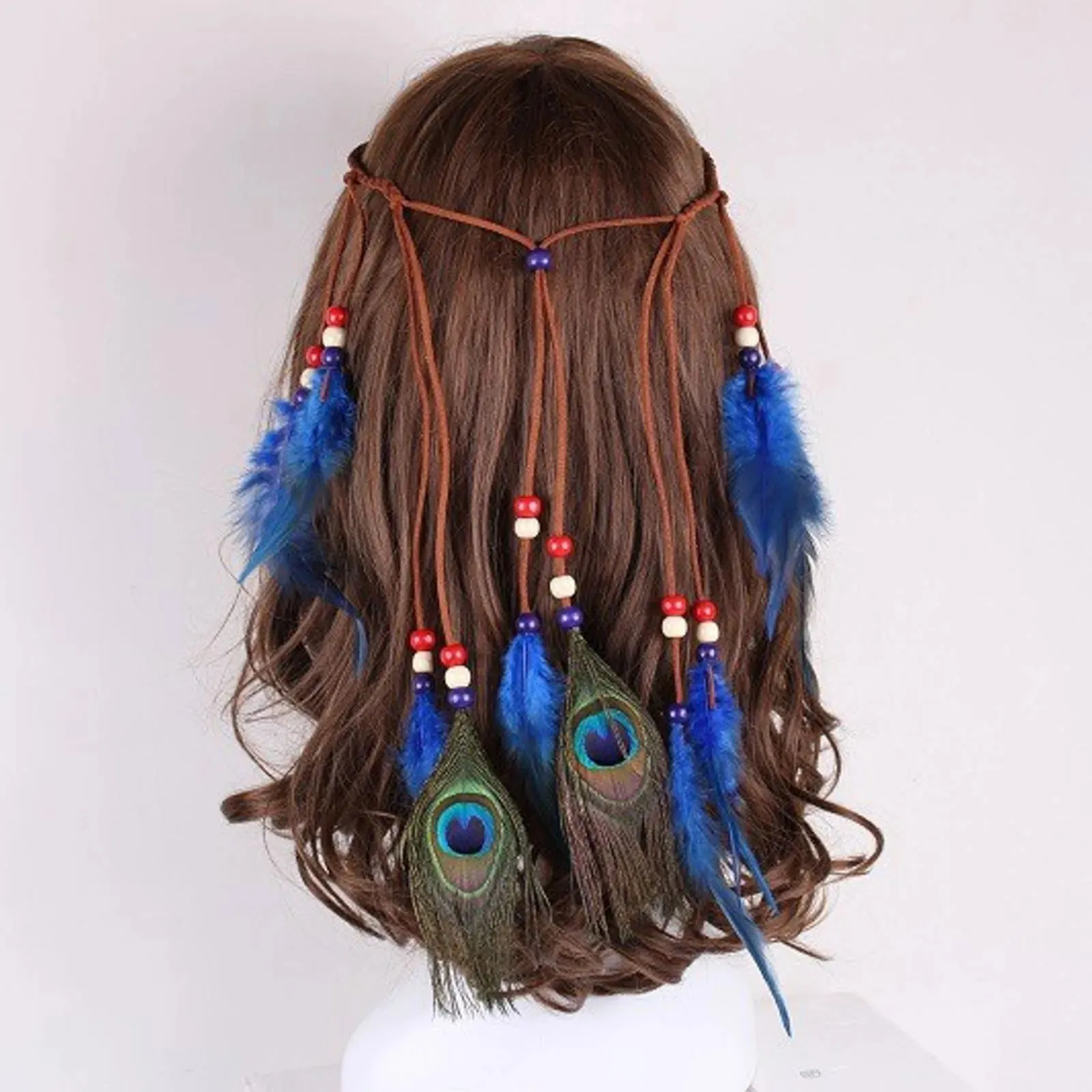 Boho Peacock Feather Adjustable Headdress - Women's Novelty Hair Band