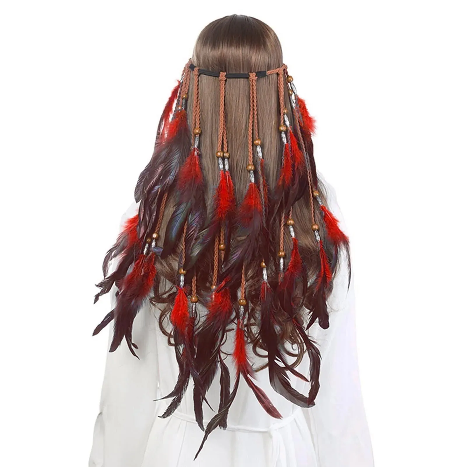 Boho Peacock Feather Adjustable Headdress - Women's Novelty Hair Band