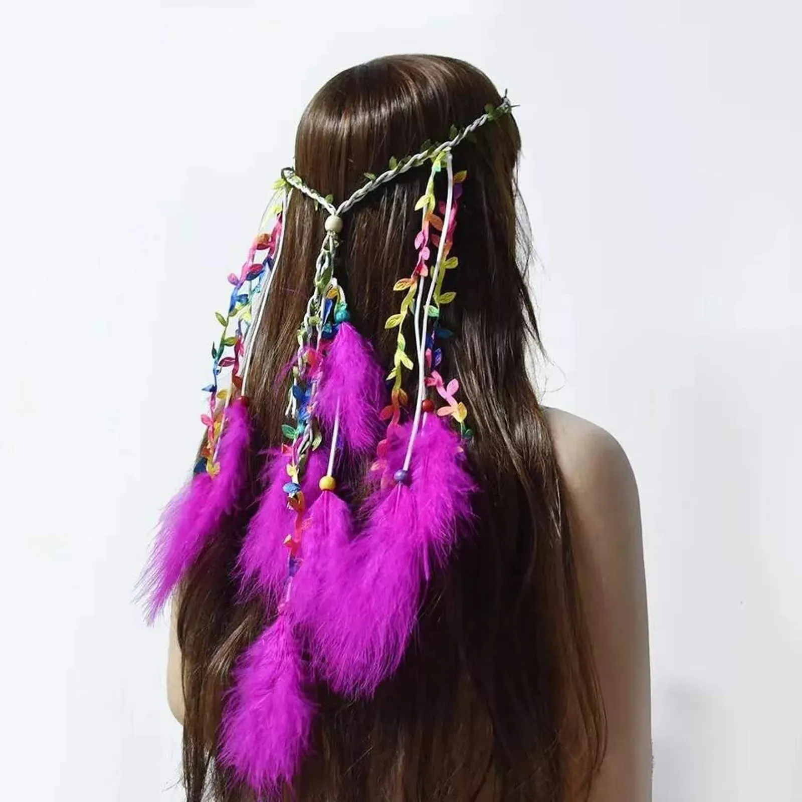 Boho Peacock Feather Adjustable Headdress - Women's Novelty Hair Band