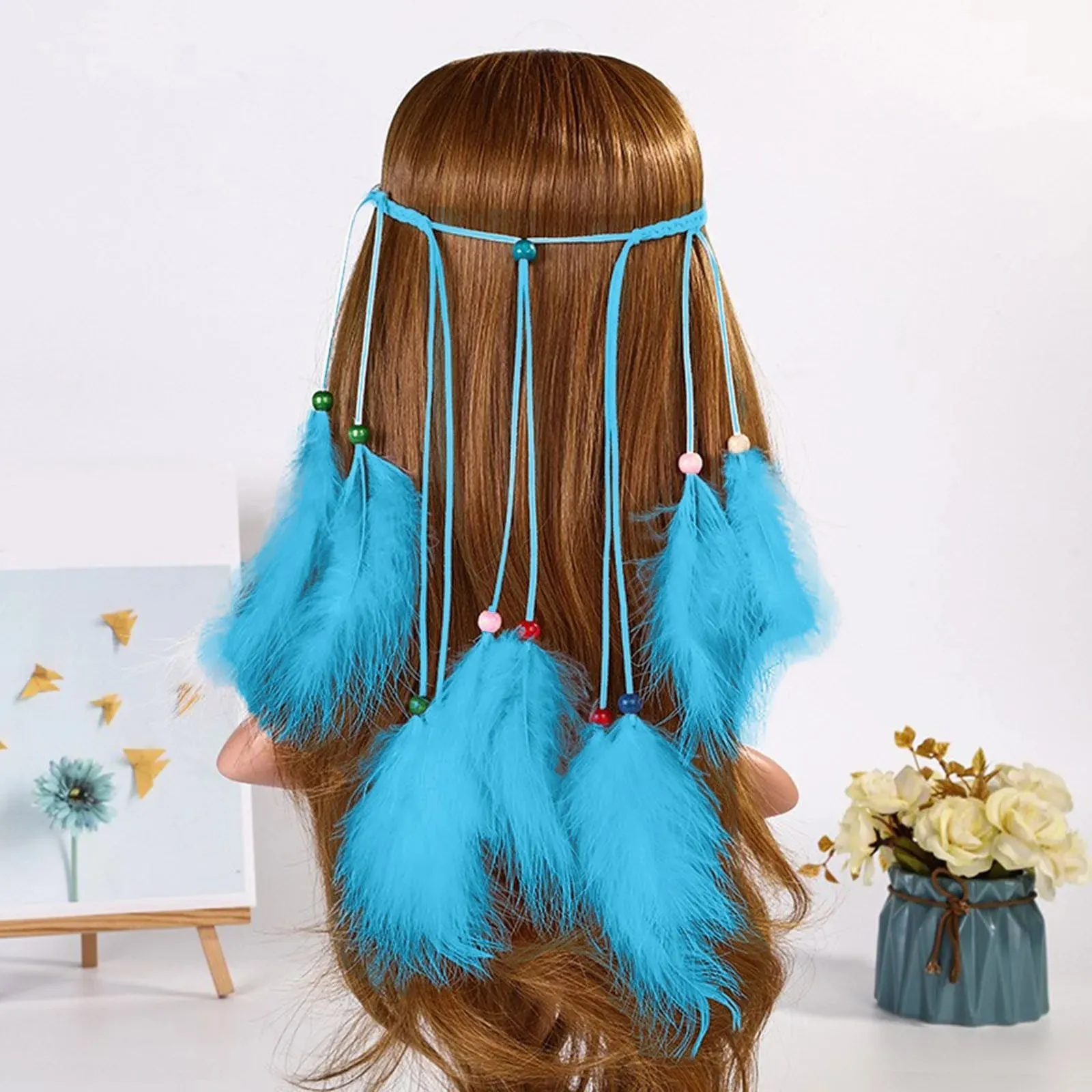 Boho Peacock Feather Adjustable Headdress - Women's Novelty Hair Band