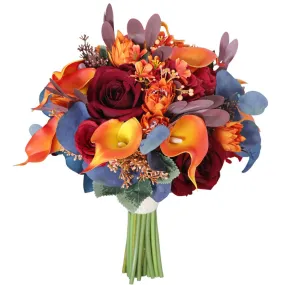 Bridal Bouquet in Claret Rose Orange Calla Lily for Wedding Party Proposal