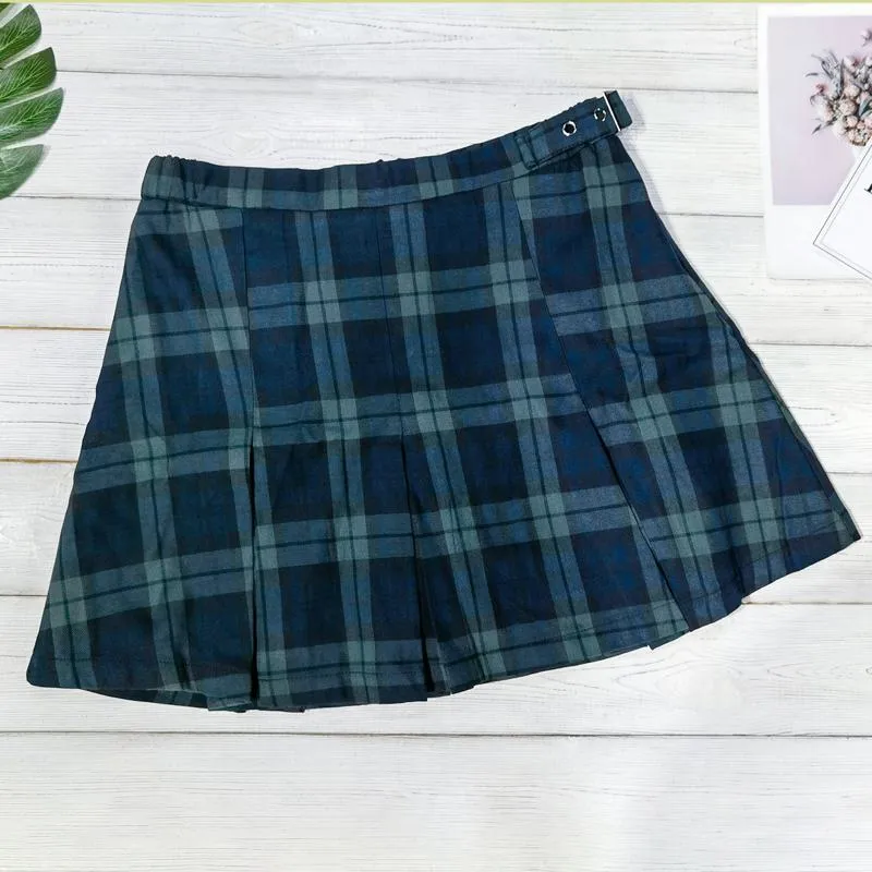 Broadband A-Line Pleated Zipper Plaid Plus Skirt