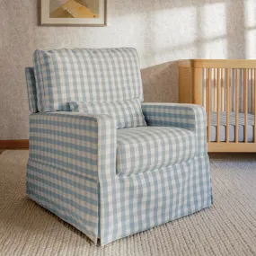 Crawford Pillowback Comfort Swivel Glider | Blue Gingham