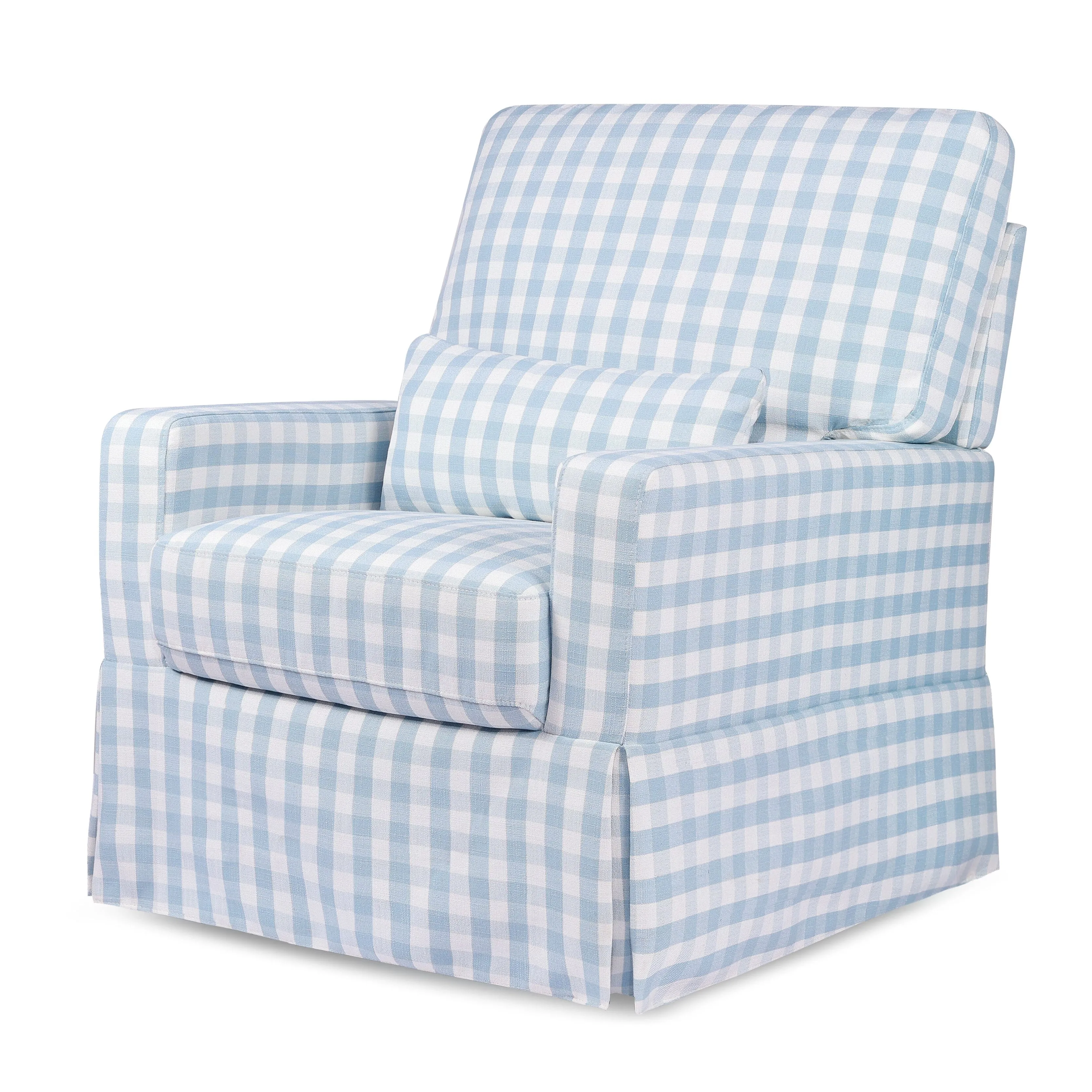 Crawford Pillowback Comfort Swivel Glider | Blue Gingham