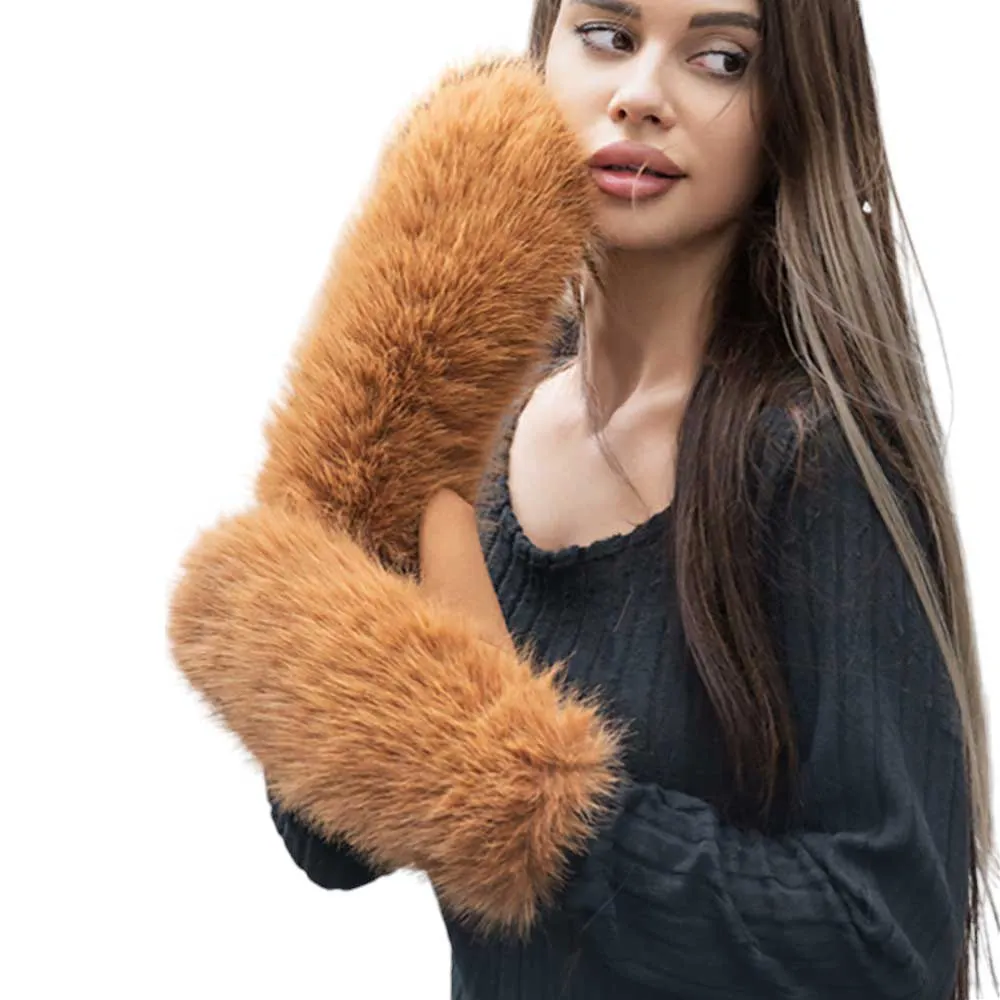 Faux Fuzzy Fur Mitten Gloves