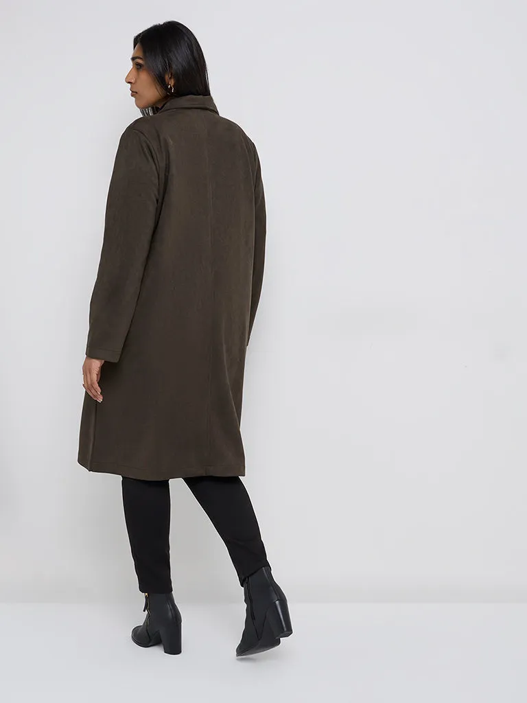 Gia Olive Faux Suede Long Coat