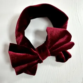 Girls Burgundy Velour Headband with Bow