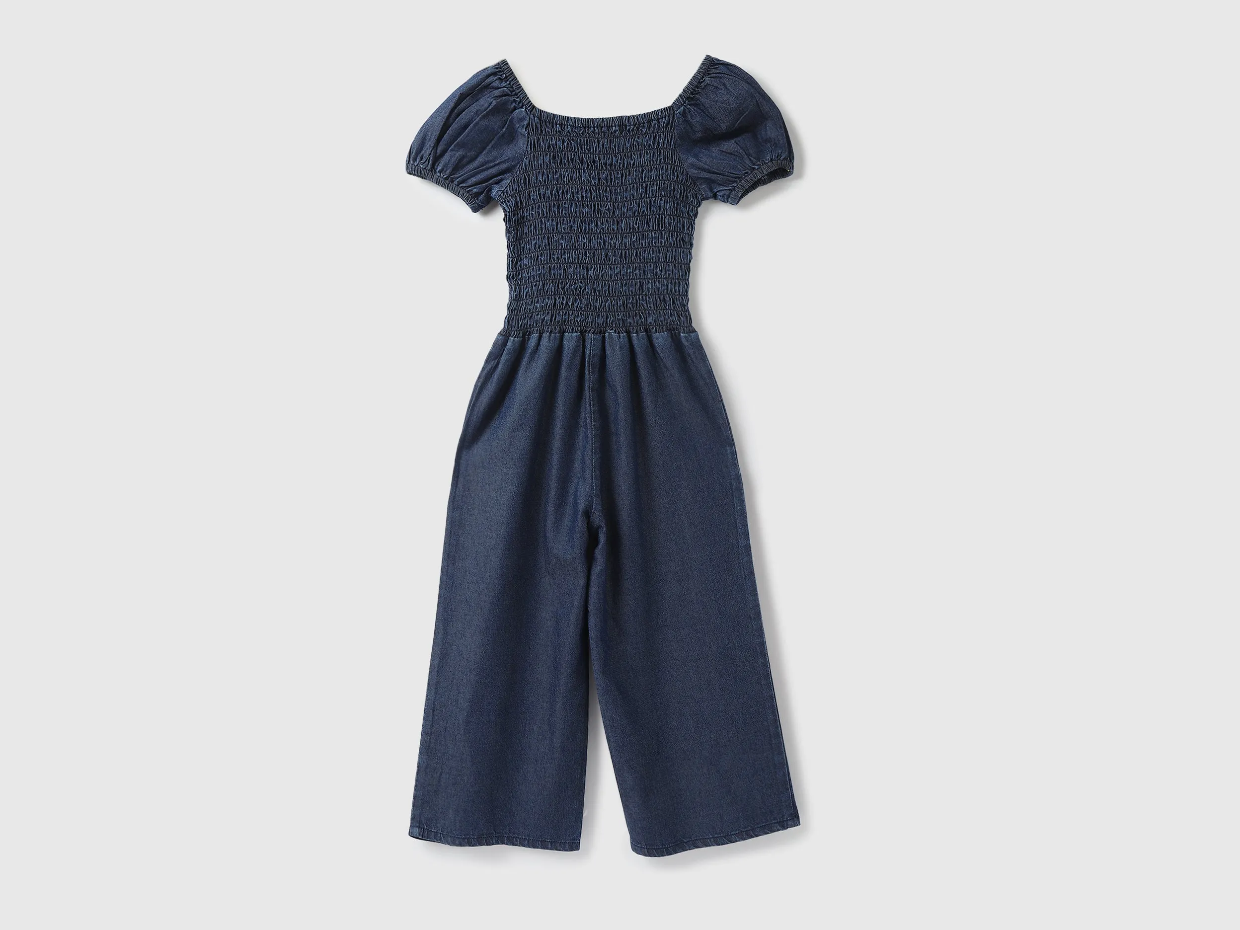 Girls Smoked Design Square Neck Jumpsuit