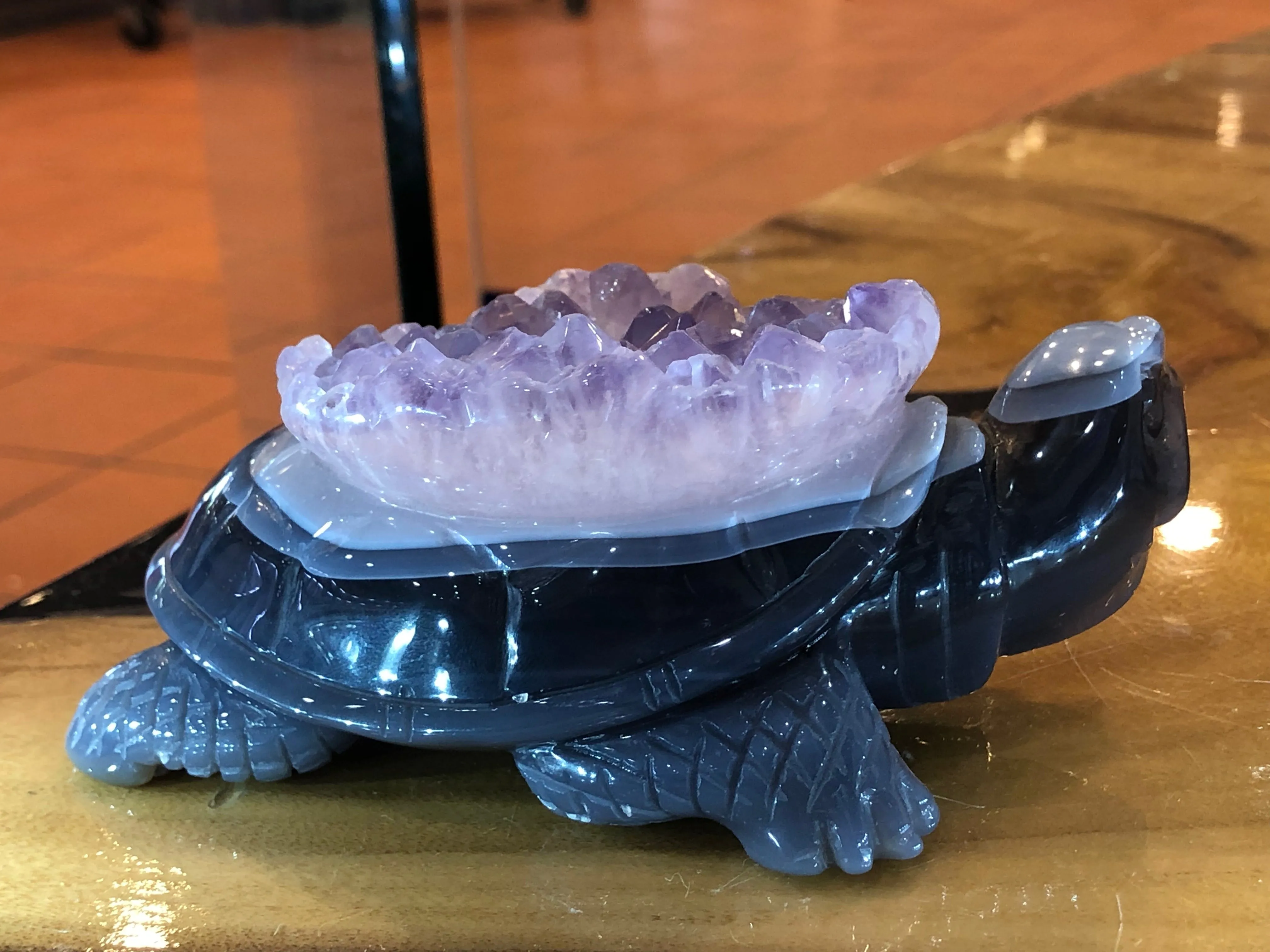 Grey Agate and Amethyst Geode Tortoise [1k1036]