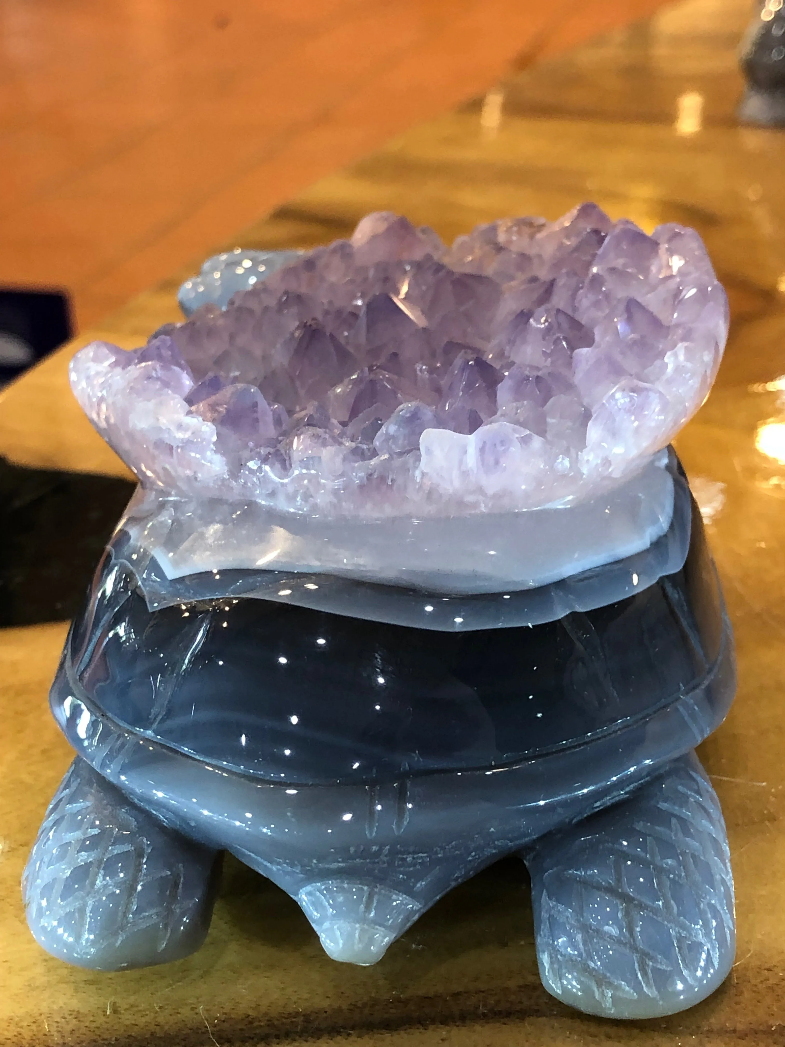 Grey Agate and Amethyst Geode Tortoise [1k1036]