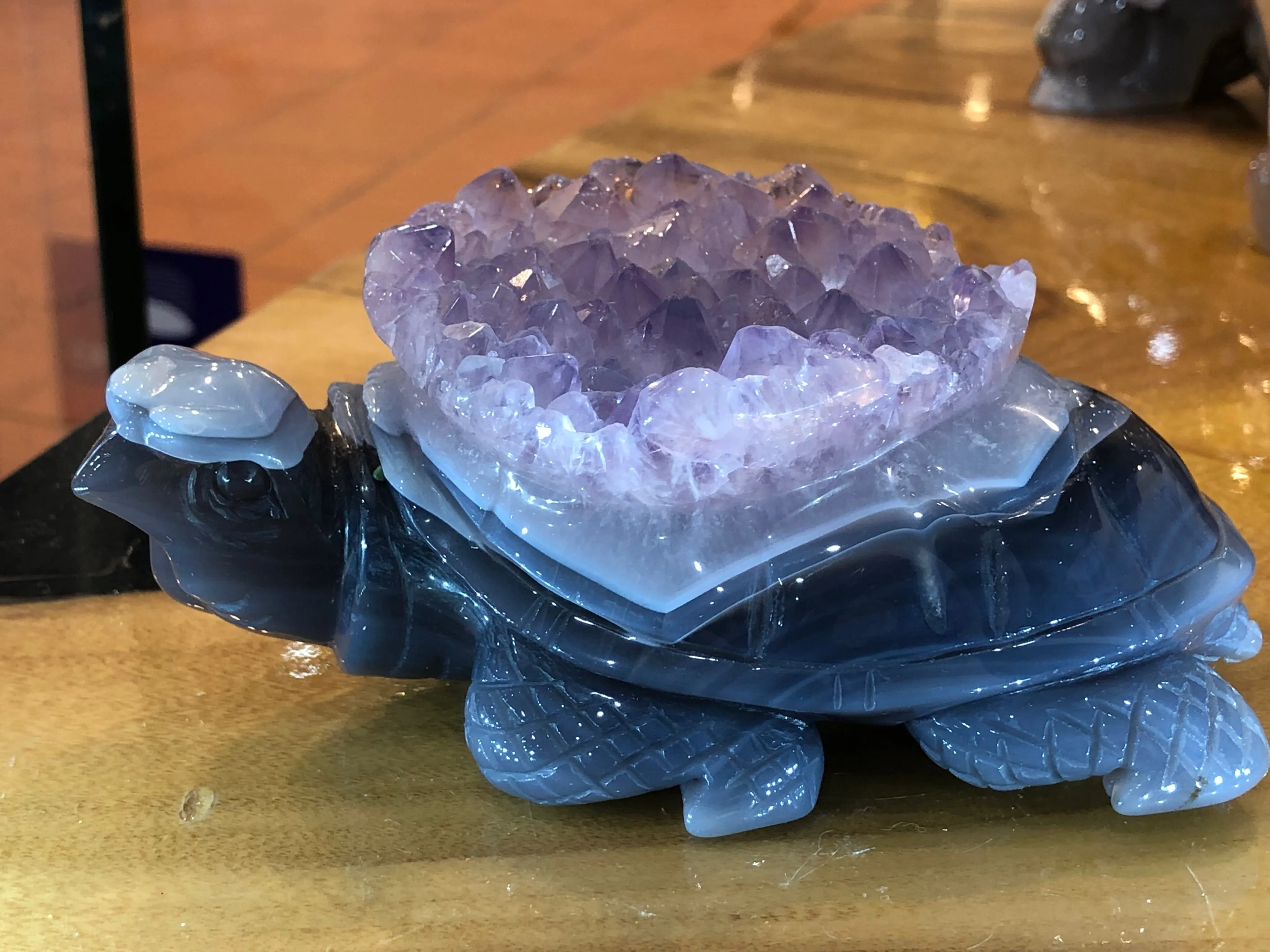 Grey Agate and Amethyst Geode Tortoise [1k1036]