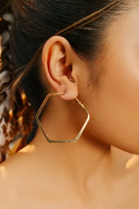 Hexagon Brass Hoop Drop Earrings