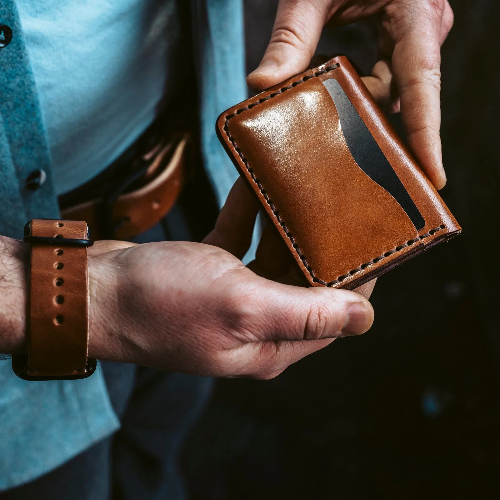 Leather 5 Card Wallet - Whiskey