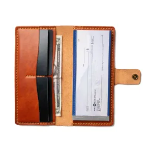 Leather Checkbook Wallet - English Tan