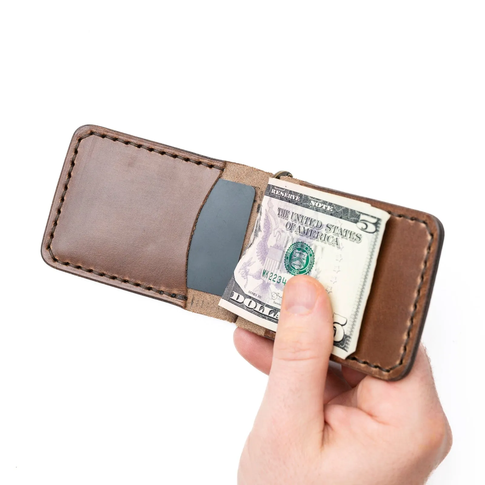 Leather Money Clip Wallet - Natural