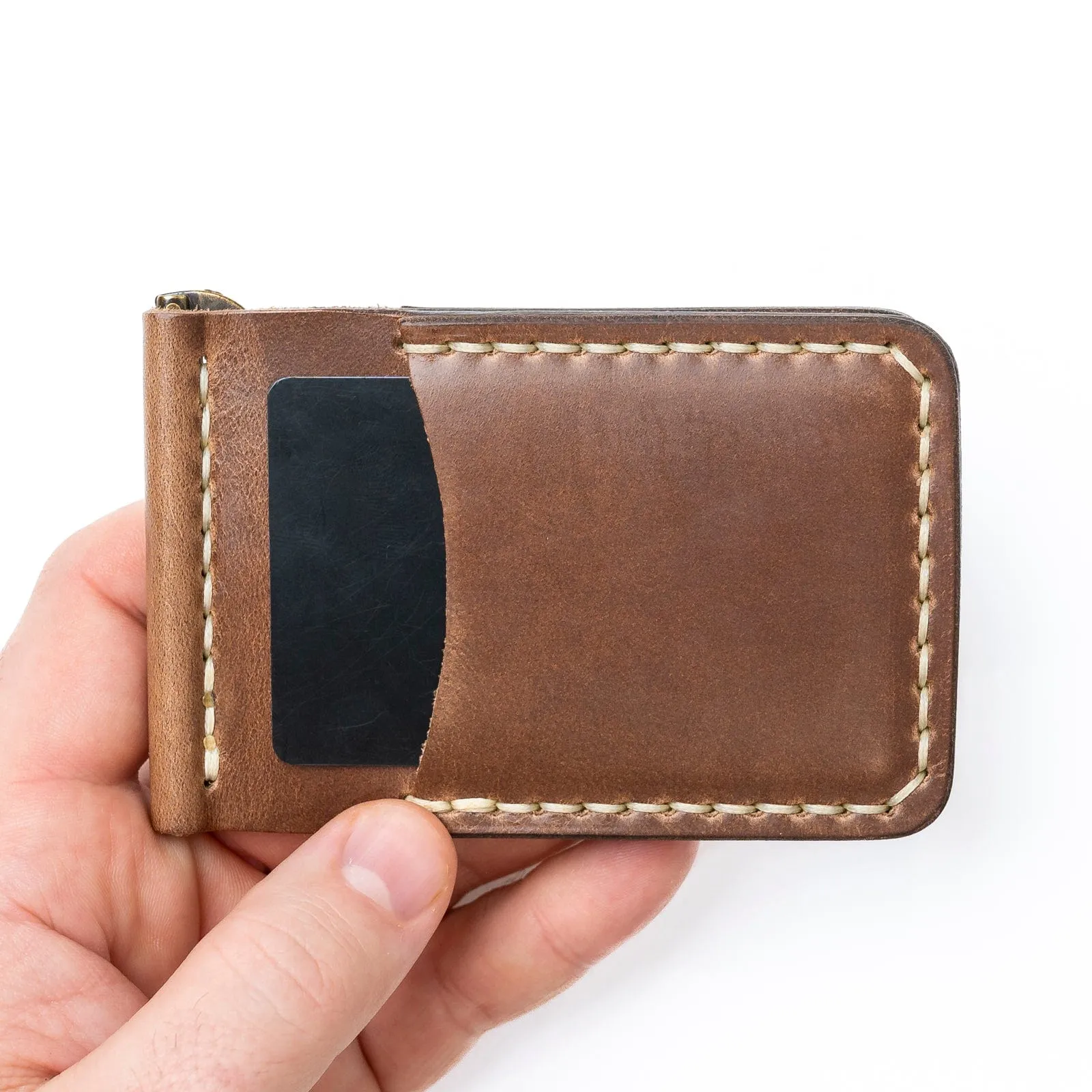 Leather Money Clip Wallet - Natural