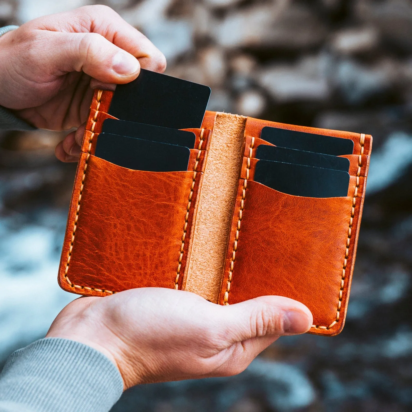 Leather Vertical Wallet - English Tan