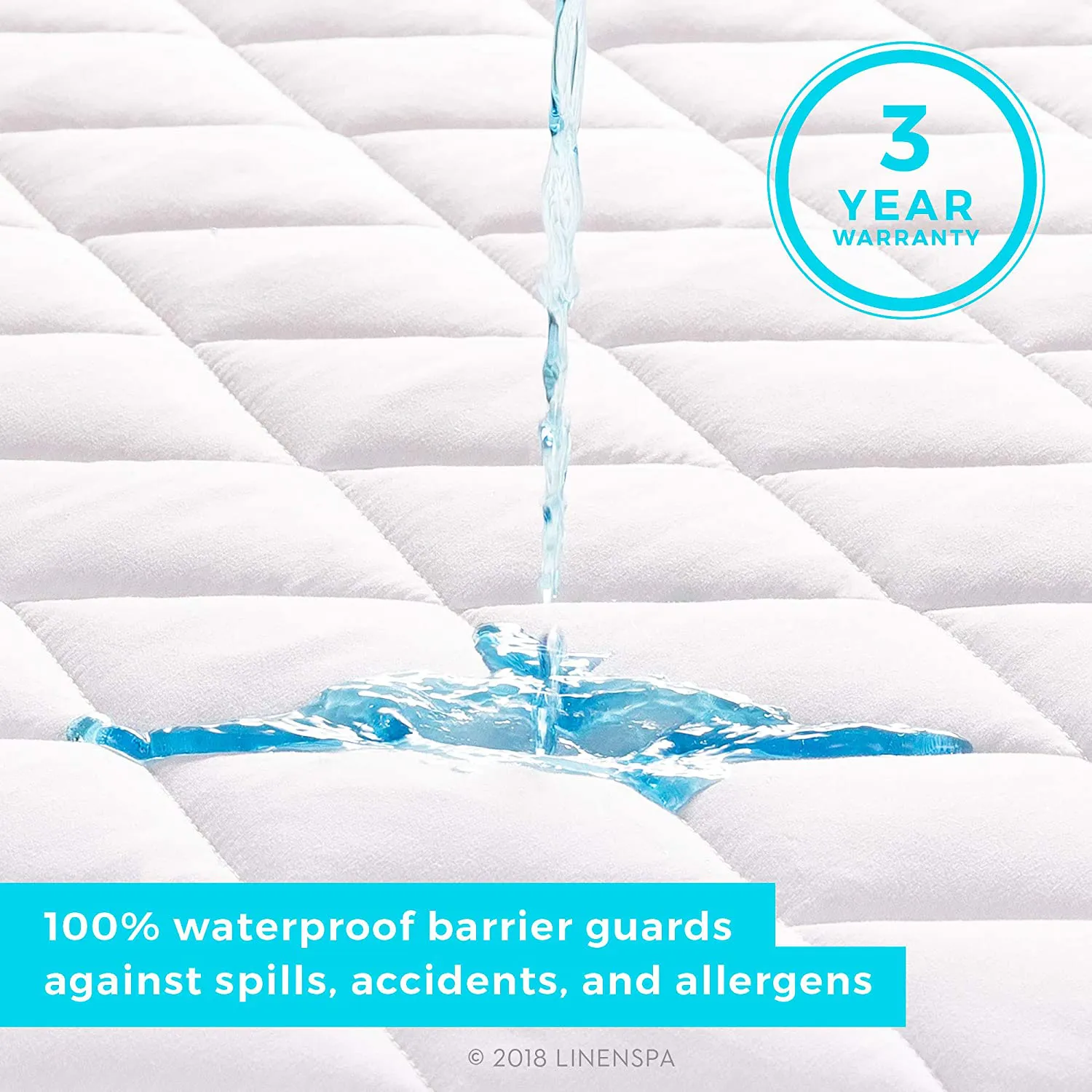 Linenspa Waterproof Quilted Mattress Pad - Hypoallergenic Fill - Deep Pocket Fitted Skirt - Twin