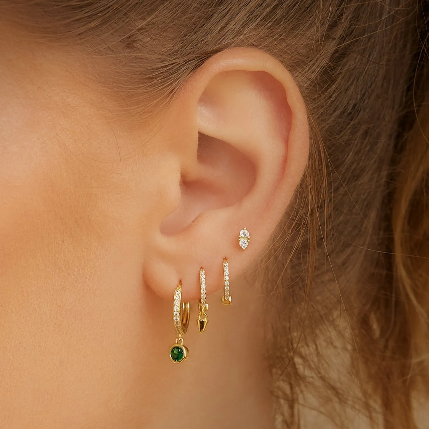 Rhodes Single Stacker Earring - Emerald