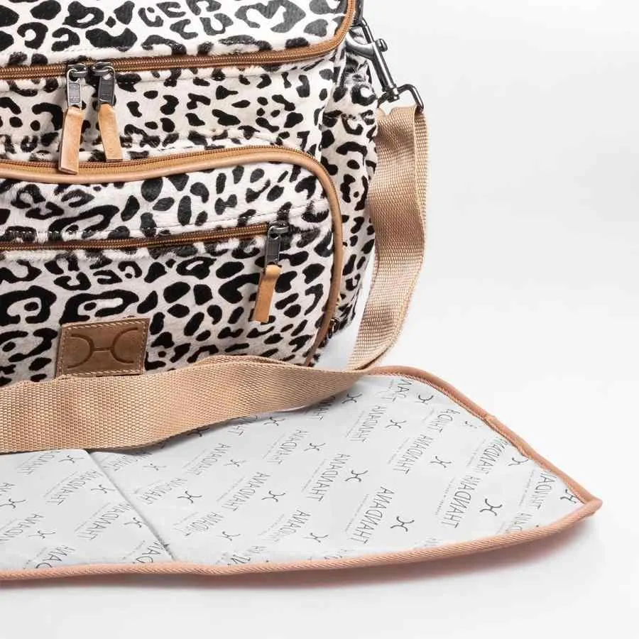 Thandana Leather Animal Printed Leather Nappy Backpack | Wild Cat Print