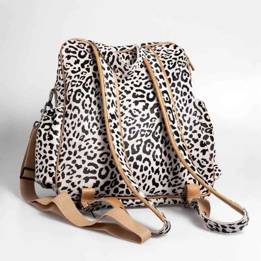 Thandana Leather Animal Printed Leather Nappy Backpack | Wild Cat Print