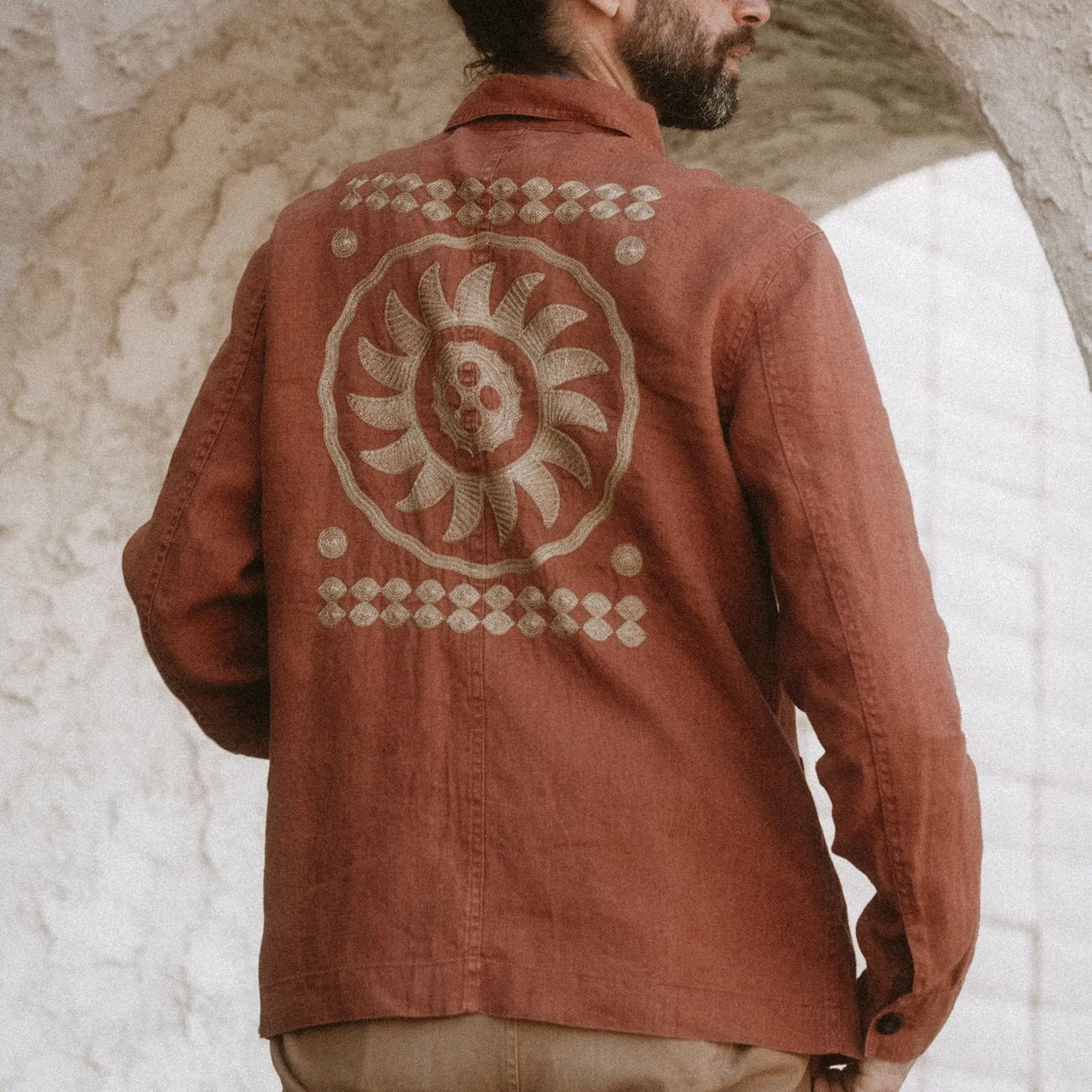 The Embroidered Ojai Jacket in Dried Guajillo Hemp