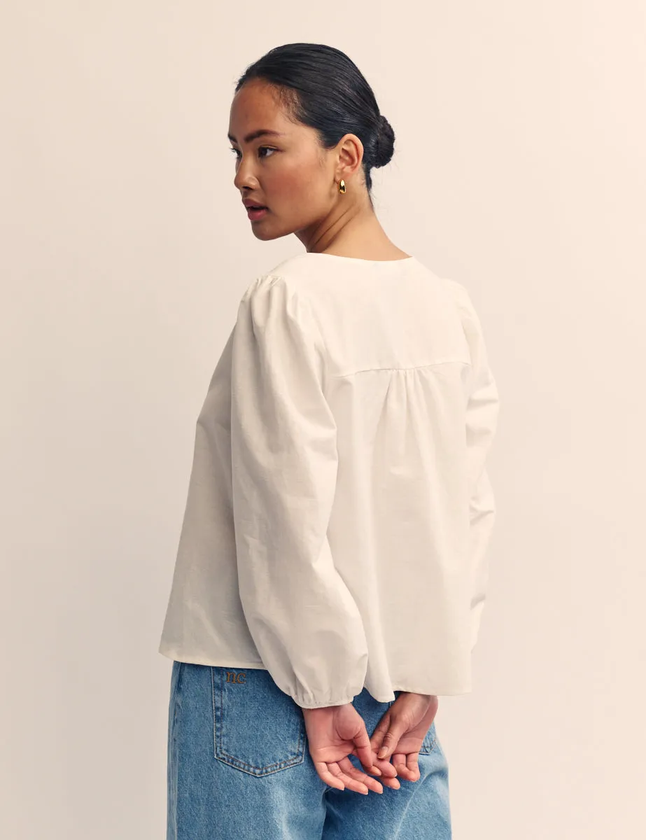 White Tie Front Bernadetta Blouse